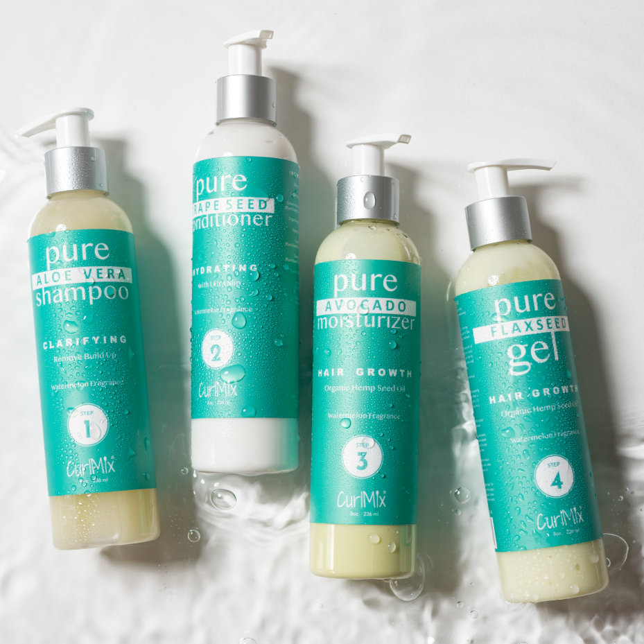 Watermelon Wash + Go System with Organic Hemp Seed Oil for Hair Growth (Step 1 - 4) - CurlMix
